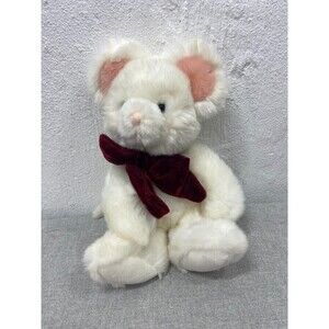 RUSS TIC -TOC WHITE MOUSE PLUSH 8 IN sitting 12 in flat SOFT VELVET BOW